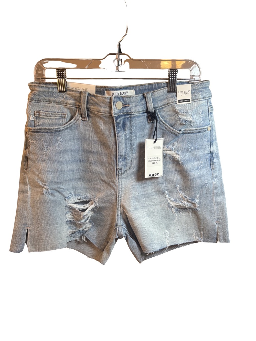 Judy Blue XL cottagecore Light Blue Distressed Denim Shorts NWT